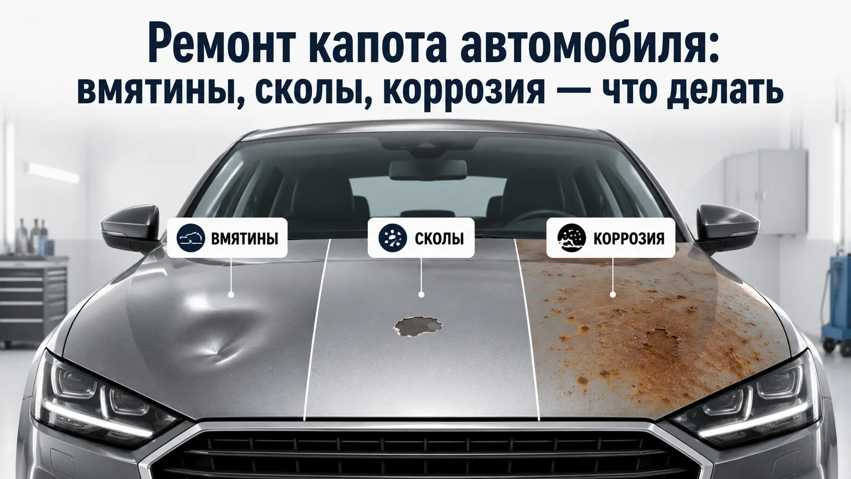 Ремонт капота автомобиля: вмятины, сколы, коррозия - что делать